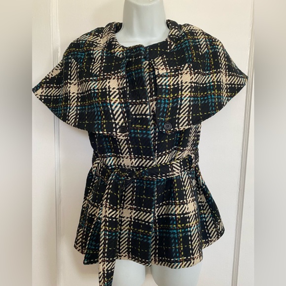 SOLD! Cejon Vest Capelet jacket layer piece houndstooth plaid new with tags Sz S - Picture 2 of 12